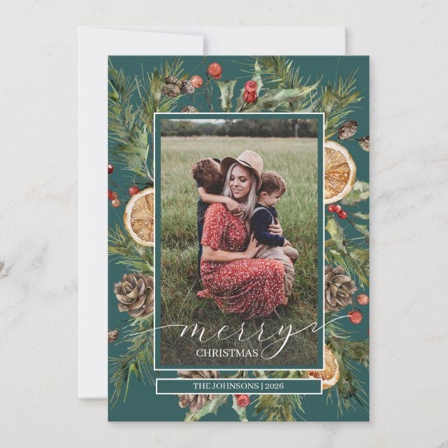 Rustic Floral Branches 2 Photo  Holiday Card (Front)