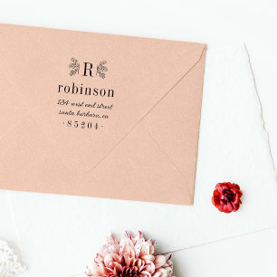Rustic Floral Branches Monogram Return Address Rubber Stamp