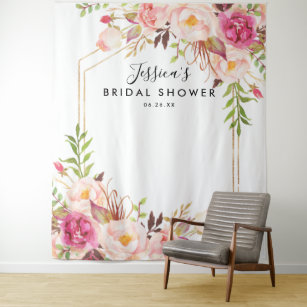 Rustic Floral Bridal Shower Backdrop Tapestry