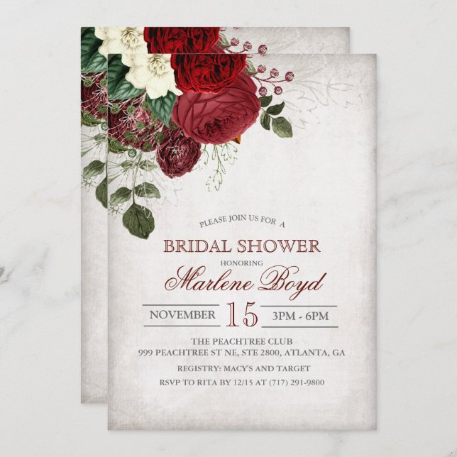 Rustic Floral Bridal Shower Invitation (Front/Back)