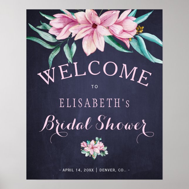 Rustic floral bridal shower navy welcome sign (Front)