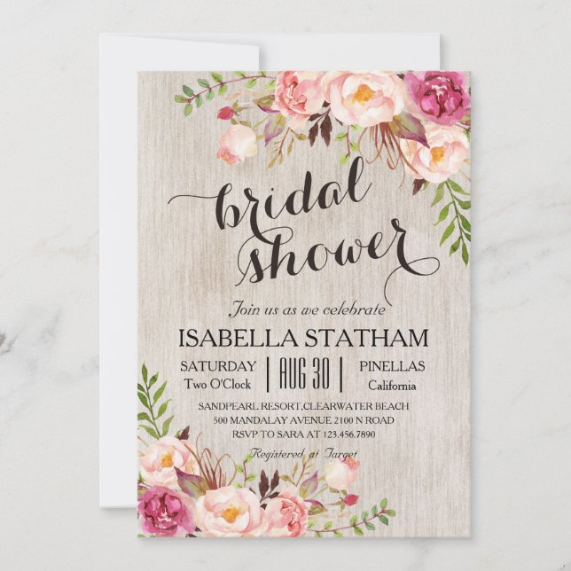 Rustic Floral Bridal Shower/Watercolor bg Invitation (Front)