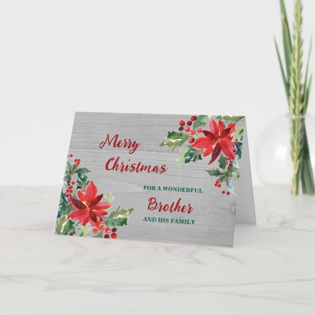 Rustic Floral Brother & Family Merry Christmas Card (Front)