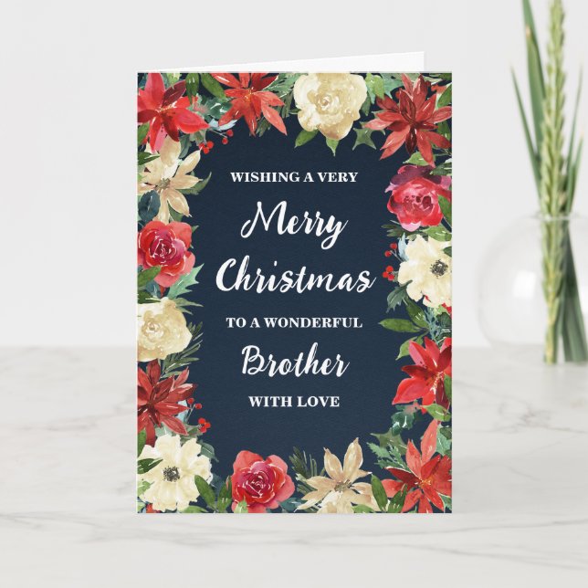 Rustic Floral Brother Merry Christmas Card (Front)