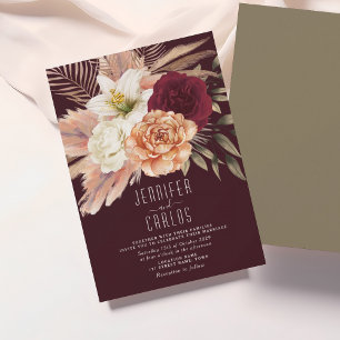 Rustic Floral Burgundy and Peach Wedding Invitation