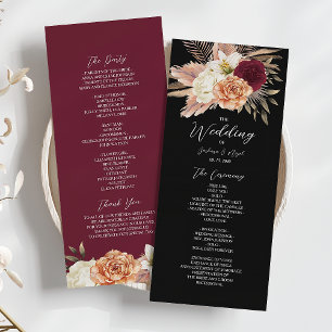 Rustic Floral Burgundy Black Wedding Program