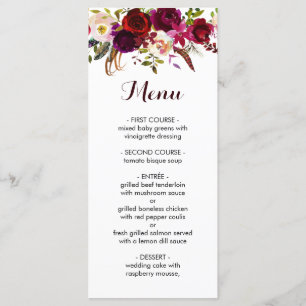 Rustic Floral Burgundy Marsala Menu Card