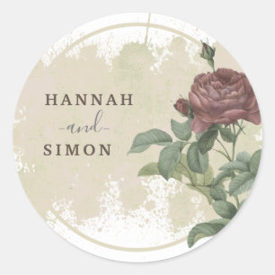 Rustic Floral Burgundy Marsala Modern Minimalist Classic Round Sticker