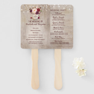 Rustic Floral Burgundy Mason Jar Wedding Program Hand Fan
