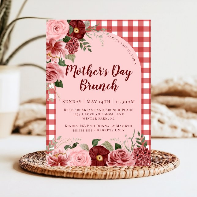 Rustic Floral Burgundy Pink Mother's Day Brunch Invitation (Creator Uploaded)