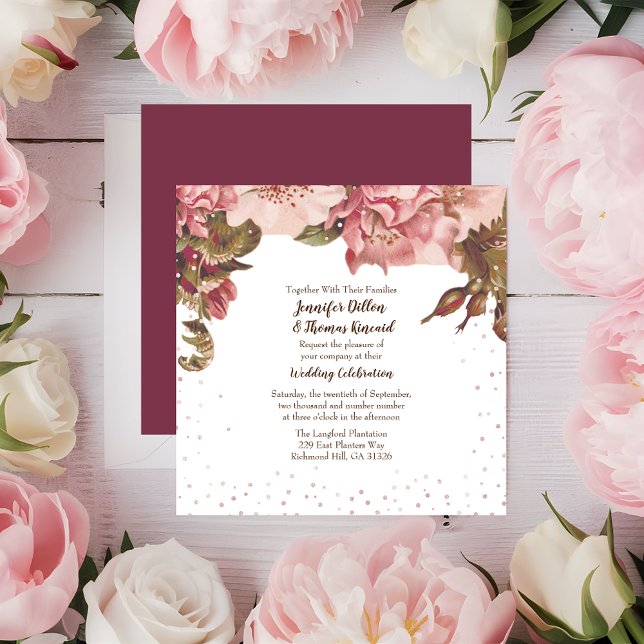 Rustic Floral Burgundy Wedding Invitation (Creator Uploaded)