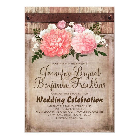 Rustic Floral Burlap and Wood Fall Wedding Card