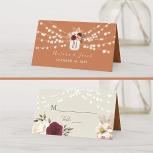 Rustic Floral Burnt Orange Wedding Place Card