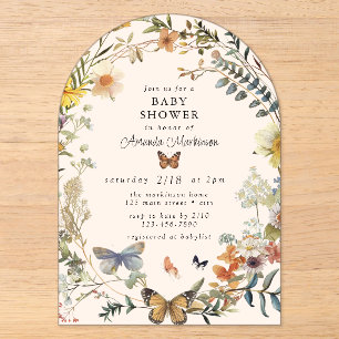 Rustic Floral Butterfly Gender Neutral Baby Shower Acrylic Invitations