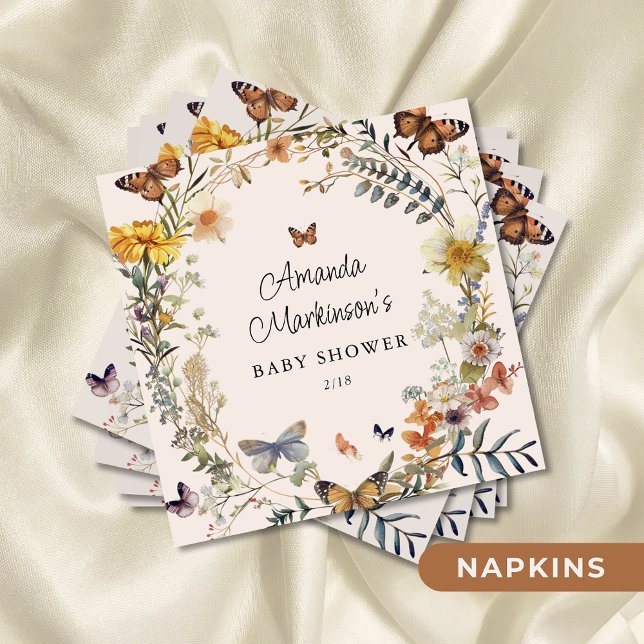 Rustic Floral Butterfly Gender Neutral Baby Shower Napkin (Creator Uploaded)