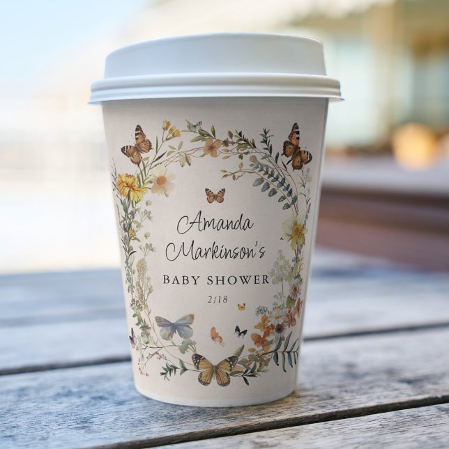 Rustic Floral Butterfly Gender Neutral Baby Shower Paper Cups (Creator Uploaded)