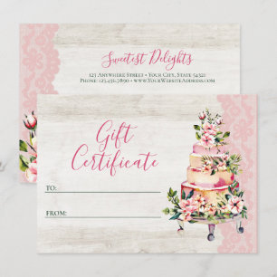 Rustic Floral Cake Bakery Gift Certificate Card