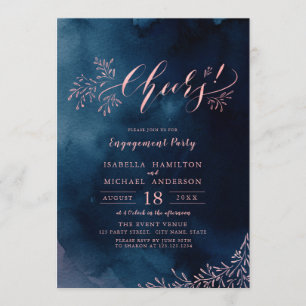 Rustic floral calligraphy cheers engagement party invitation