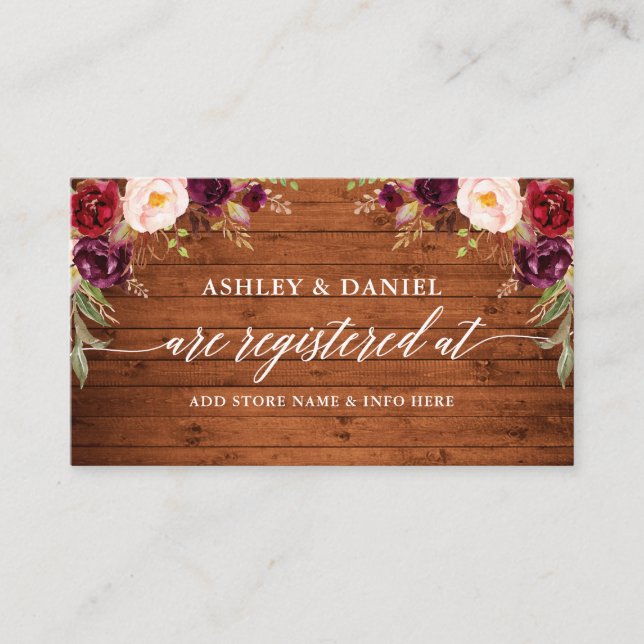 Rustic Floral Calligraphy Wedding Registry Card (Front)