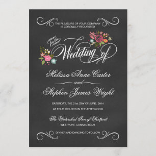 Rustic Floral Chalkboard Wedding Invitations