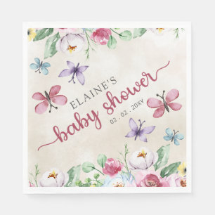 Rustic Floral Colourful Butterflies Baby Shower Napkin