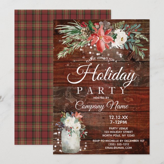 Rustic Floral Corporate Holiday Christmas Party Invitation (Front/Back)