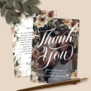 Rustic Floral Cottagecore Picture Overlay Wedding Thank You Card