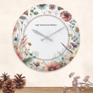 Rustic Floral Country Autumn Personalized Kitchen Large Clock