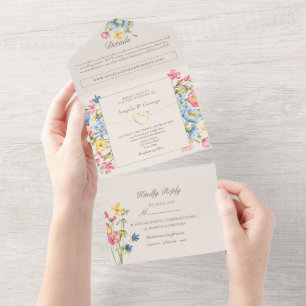 Rustic Floral Country Wedding All In One Invitation