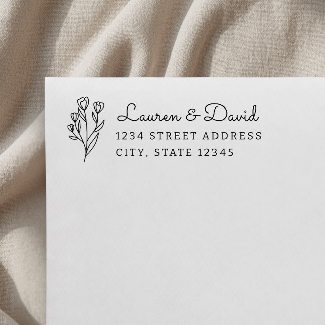 Rustic Floral Couple Names Wedding Address Self-inking Stamp (Creator Uploaded)