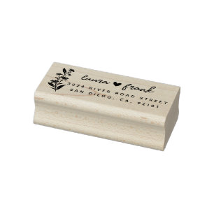 Rustic Floral Couple Names Wedding Return Address Rubber Stamp