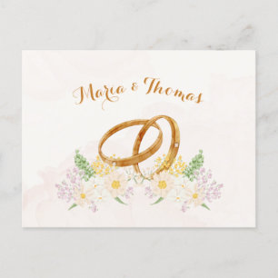 Rustic floral couple ring wedding postcard