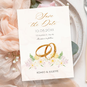 Rustic floral couple ring wedding save the date