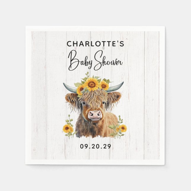 Rustic Floral Cow Baby Shower  Napkin (Front)