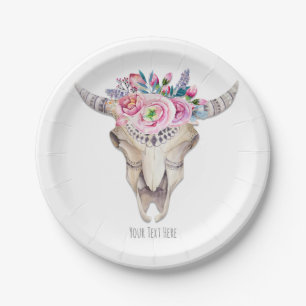 Rustic Floral Cow Skull Boho Chic Custom Party Paper Plate