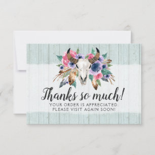 Rustic Floral Cow Skull Boho Chic Thank You Card