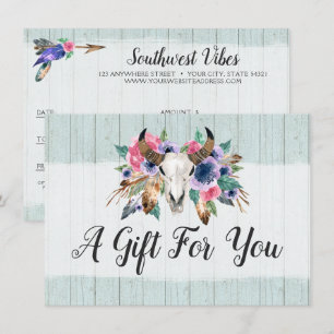 Rustic Floral Cow Skull Boho Gift Certificate Card