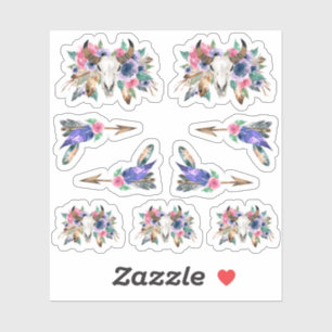 Rustic Floral Cow Skull Watercolor Boho Arrows