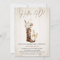 Rustic Floral Cowgirl Boot Bottle 40th Birthday