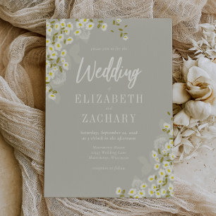 Rustic Floral Cream Beige Wedding Invitation