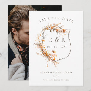 Rustic Floral Crest Monogram Fall Wedding Photo Save The Date
