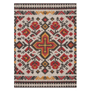 Rustic Floral Cross Stitch Folk Pattern Tablecloth