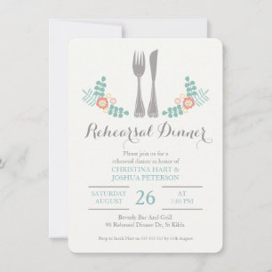 Rustic Floral Cutlery Rehearsal Dinner Invitation
