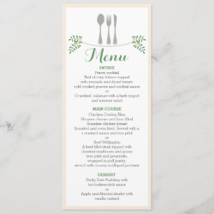 Rustic Floral Cutlery Rehearsal Dinner Menu Card
