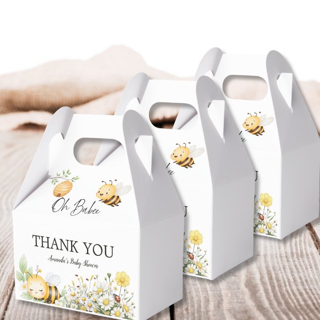 Rustic Floral Daisy Oh Babee Honey Bee Baby Shower Favor Box (Creator Uploaded)