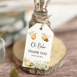 Rustic Floral Daisy Oh Babee Honey Bee Baby Shower Gift Tags