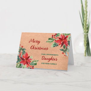 Rustic Floral Daughter & Family Merry Christmas Card