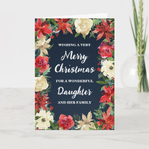 Rustic Floral Daughter & Family Merry Christmas Card