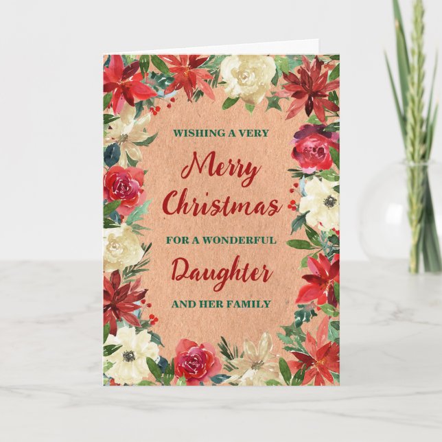 Rustic Floral Daughter & Family Merry Christmas Card (Front)