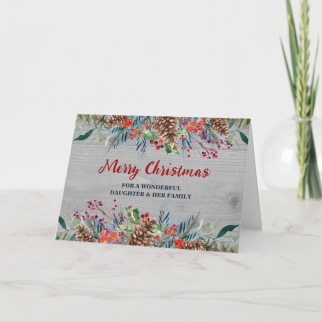 Rustic Floral Daughter & Family Merry Christmas Card (Front)